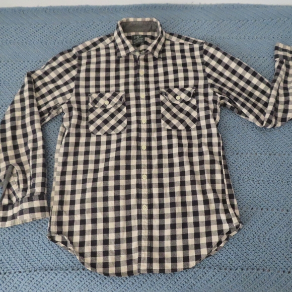 J Crew Shirt Mens M Button Up Heavyweight Flannel Plaid beige black Pocket - Picture 1 of 4